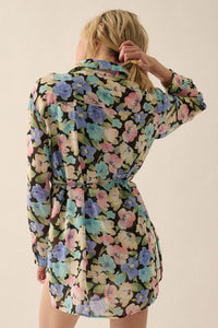 Chromatic Petals Floral Belted Shirt Romper - ShopPromesa