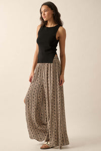 Far Beyond Floral-Stripe Split Wide-Leg Pants - ShopPromesa