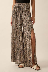 Far Beyond Floral-Stripe Split Wide-Leg Pants - ShopPromesa