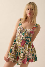Island Oasis Tropical Floral Fit-and-Flare Romper - ShopPromesa