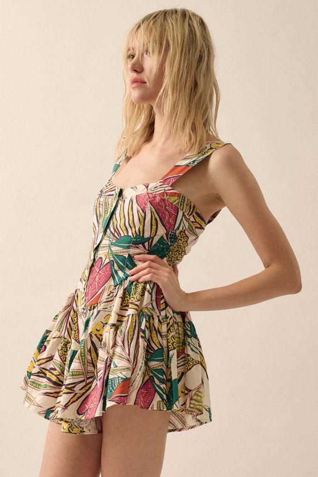Island Oasis Tropical Floral Fit-and-Flare Romper - ShopPromesa
