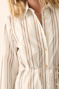 Bottom Line Striped Button-Up Belted Shirt Romper - ShopPromesa