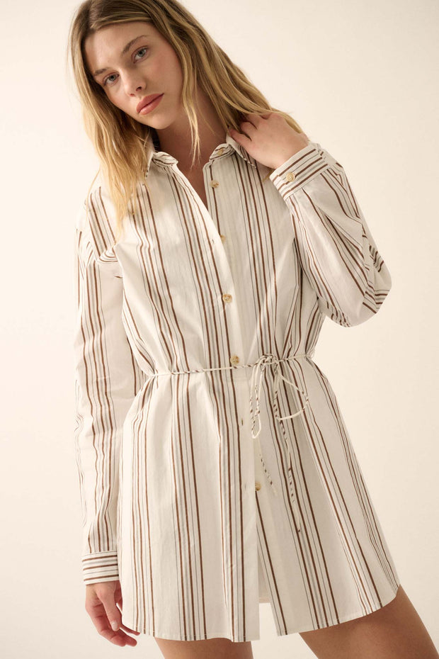 Bottom Line Striped Button-Up Belted Shirt Romper - ShopPromesa