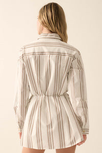 Bottom Line Striped Button-Up Belted Shirt Romper - ShopPromesa