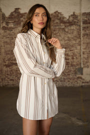 Bottom Line Striped Button-Up Belted Shirt Romper