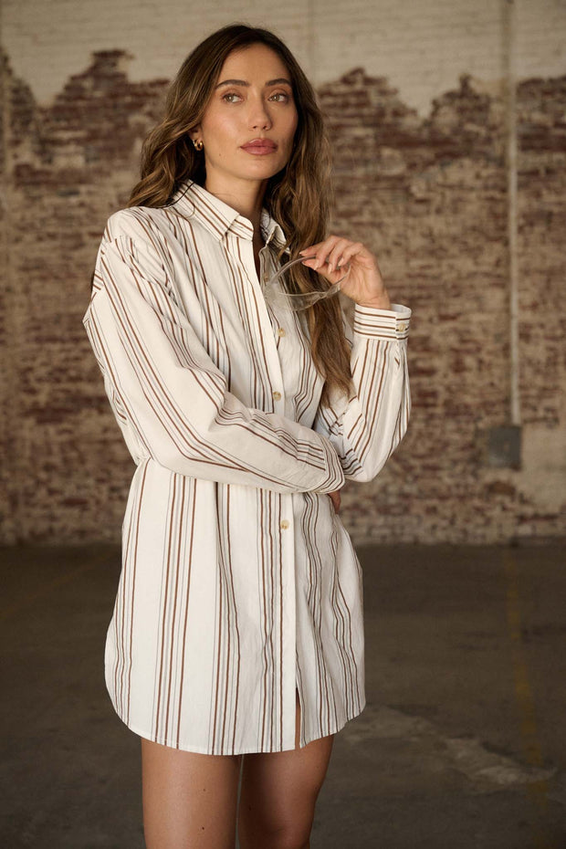 Bottom Line Striped Button-Up Belted Shirt Romper