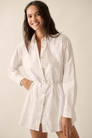 Clock Watcher Cotton Button-Up Belted Shirt Romper - ShopPromesa