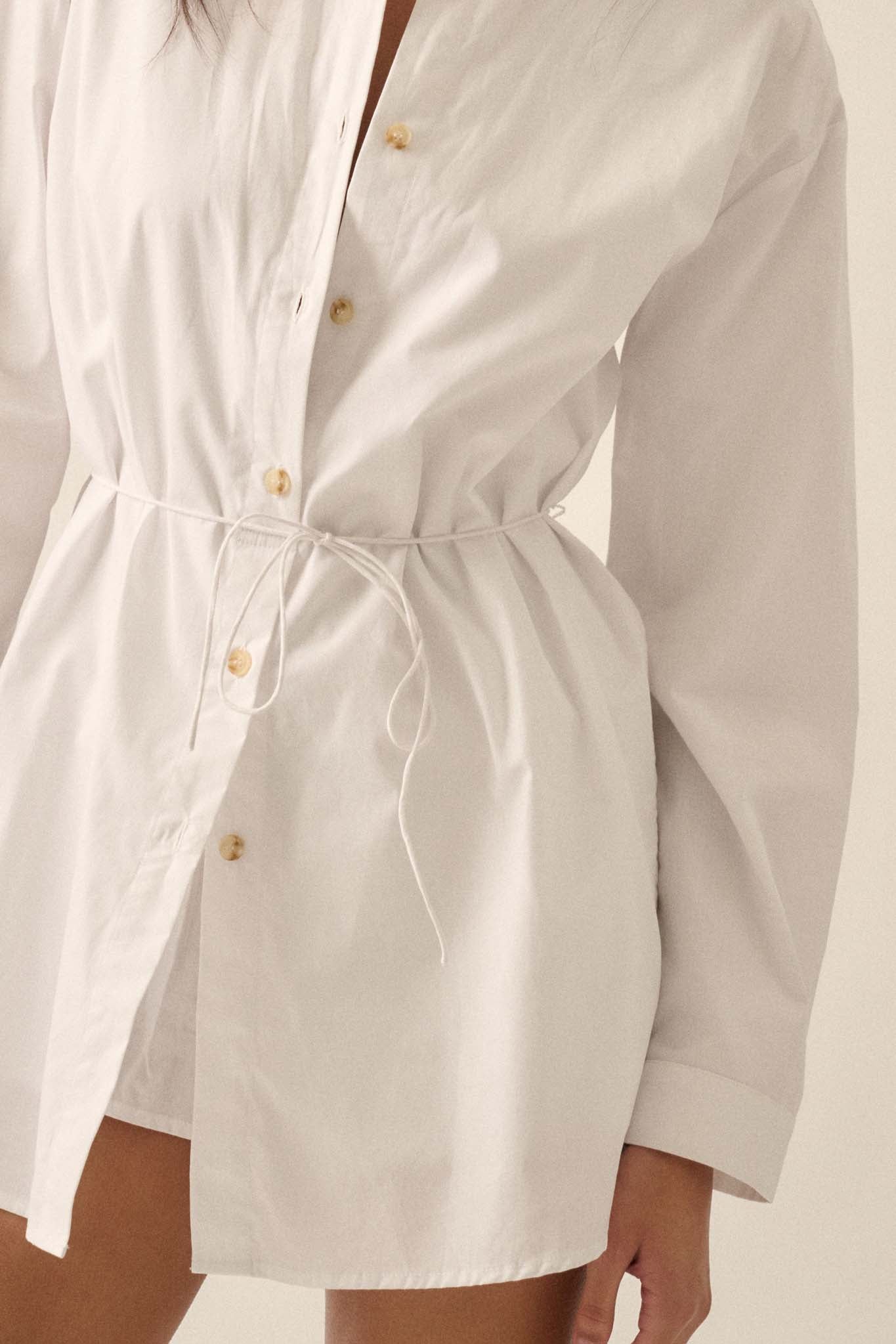 Clock Watcher Cotton Button-Up Belted Shirt Romper - ShopPromesa