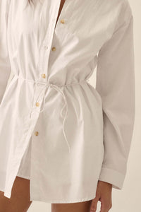 Clock Watcher Cotton Button-Up Belted Shirt Romper - ShopPromesa