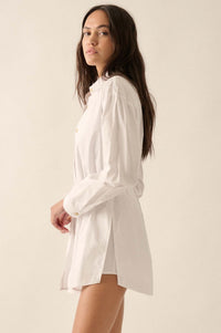 Clock Watcher Cotton Button-Up Belted Shirt Romper - ShopPromesa