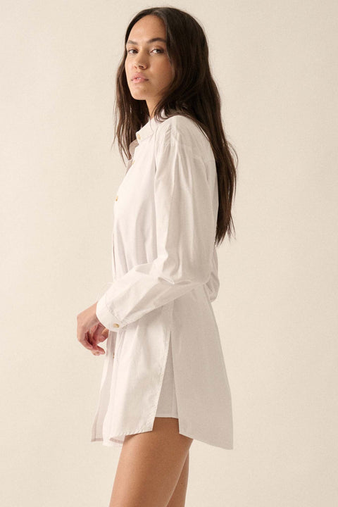 Clock Watcher Cotton Button-Up Belted Shirt Romper - ShopPromesa