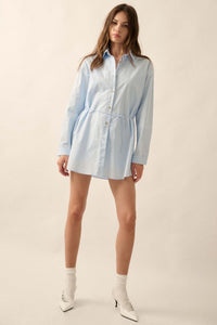 Clock Watcher Cotton Button-Up Belted Shirt Romper - ShopPromesa