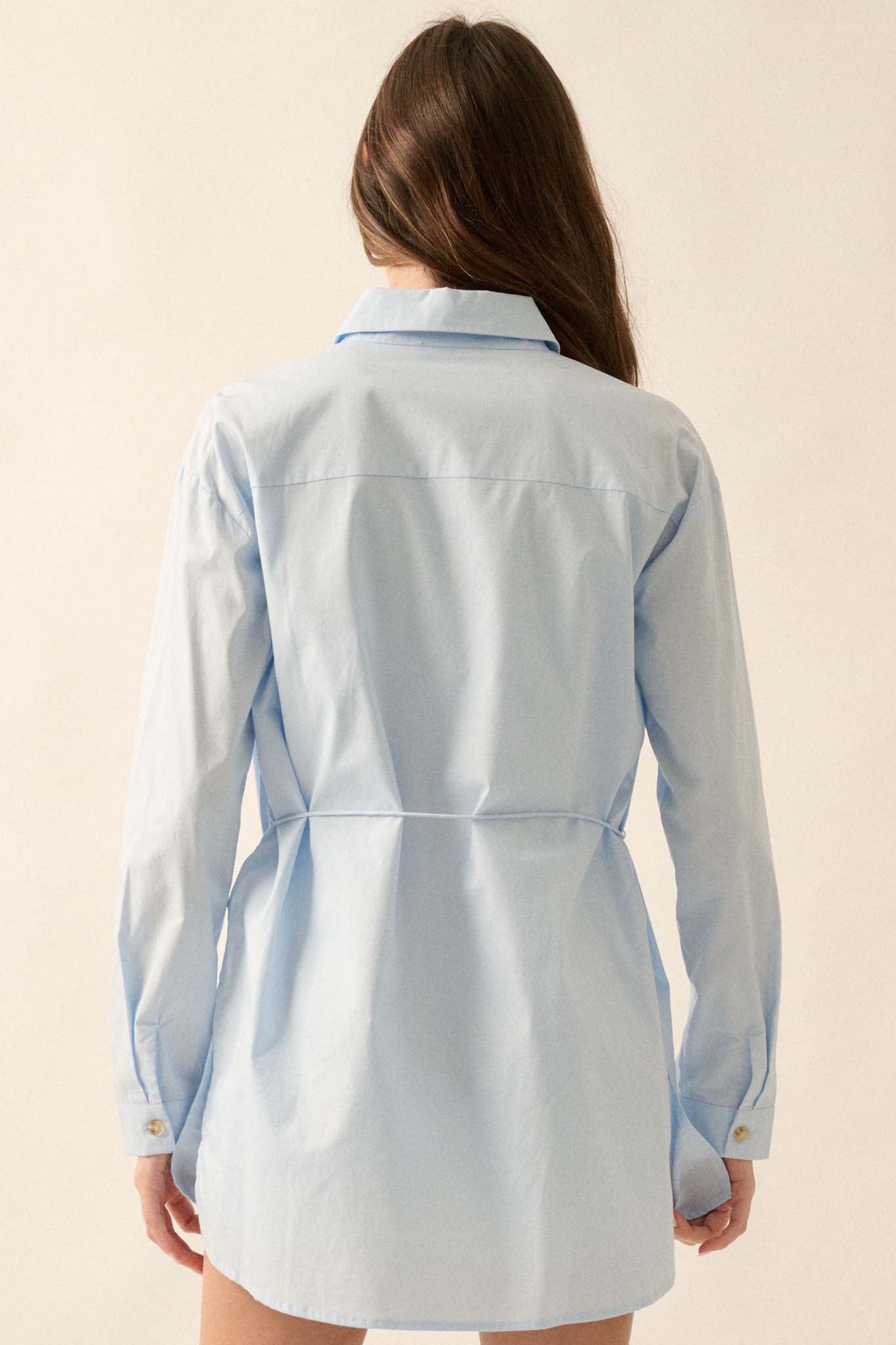 Clock Watcher Cotton Button-Up Belted Shirt Romper - ShopPromesa