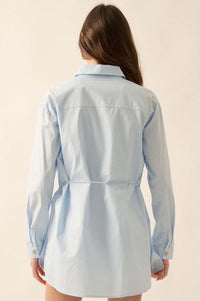 Clock Watcher Cotton Button-Up Belted Shirt Romper - ShopPromesa