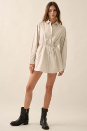 Clock Watcher Cotton Button-Up Belted Shirt Romper - ShopPromesa