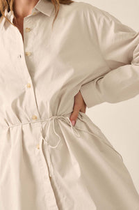 Clock Watcher Cotton Button-Up Belted Shirt Romper - ShopPromesa