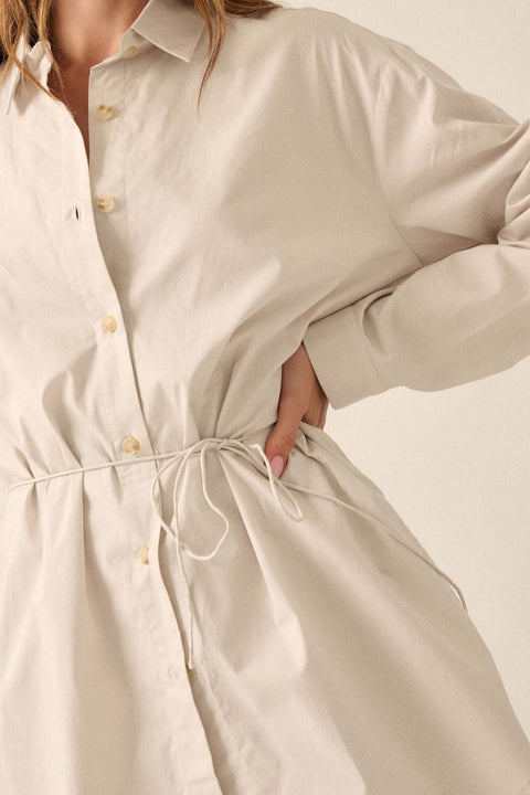 Clock Watcher Cotton Button-Up Belted Shirt Romper - ShopPromesa