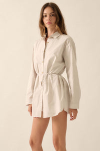 Clock Watcher Cotton Button-Up Belted Shirt Romper - ShopPromesa