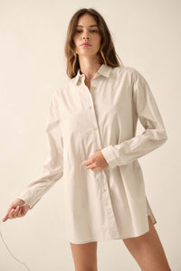 Clock Watcher Cotton Button-Up Belted Shirt Romper - ShopPromesa