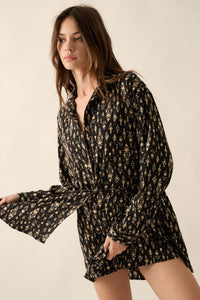 Magic Hour Ornate Floral Button-Up Shirt Romper - ShopPromesa