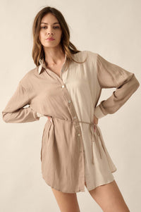 Double Shift Two-Tone Matte Satin Shirt Romper - ShopPromesa