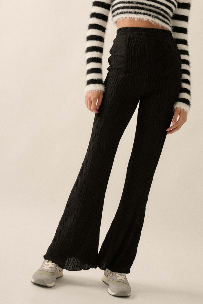 Just Flow With It Wavy Ribbed-Knit Flare Pants - ShopPromesa