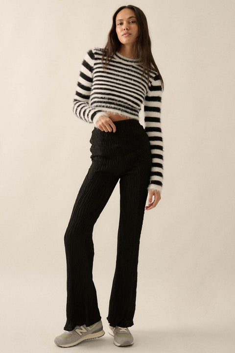 Just Flow With It Wavy Ribbed-Knit Flare Pants - ShopPromesa