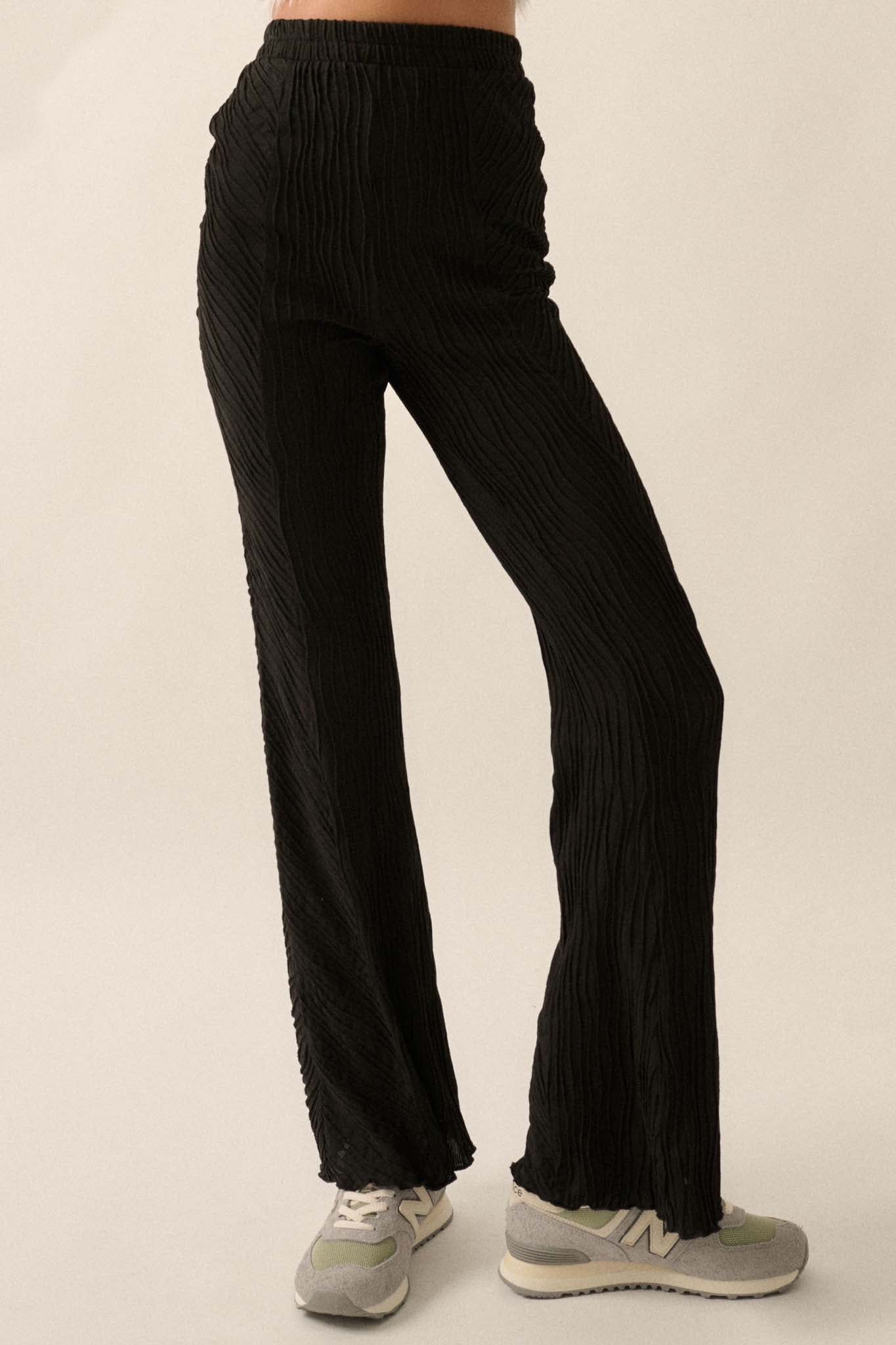 Just Flow With It Wavy Ribbed-Knit Flare Pants - ShopPromesa