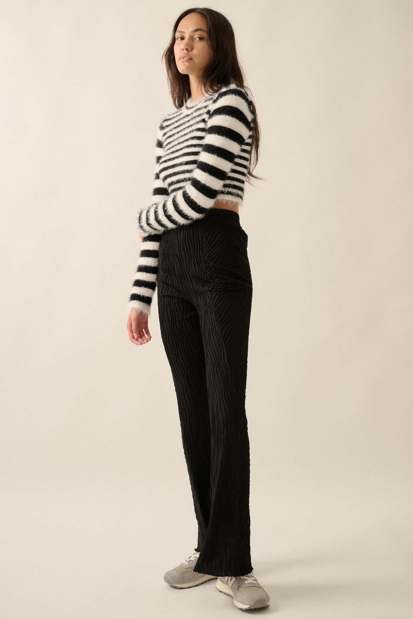 Just Flow With It Wavy Ribbed-Knit Flare Pants - ShopPromesa