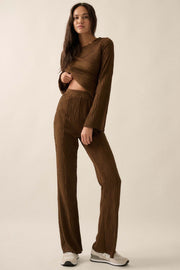 Just Flow With It Wavy Ribbed-Knit Flare Pants - ShopPromesa