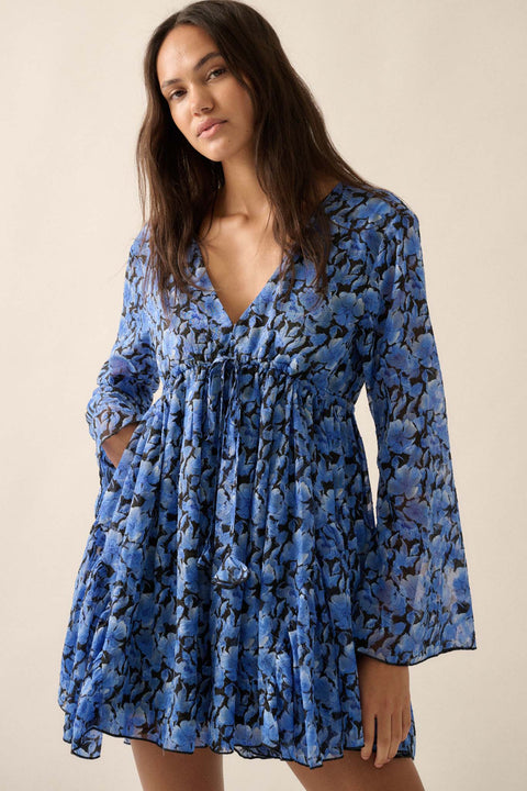 Babydoll Bouquet Floral Chiffon Bell-Sleeve Romper - ShopPromesa