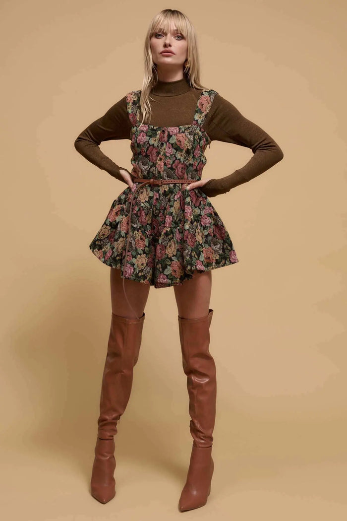 Tapis Fleurs Floral Tapestry Ruffle Romper Dress - ShopPromesa