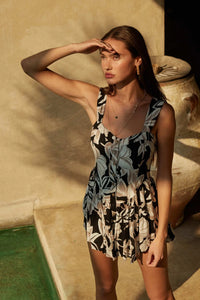 Island Hopping Tropical Button-Front Ruffle Romper - ShopPromesa