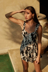 Island Hopping Tropical Button-Front Ruffle Romper - ShopPromesa