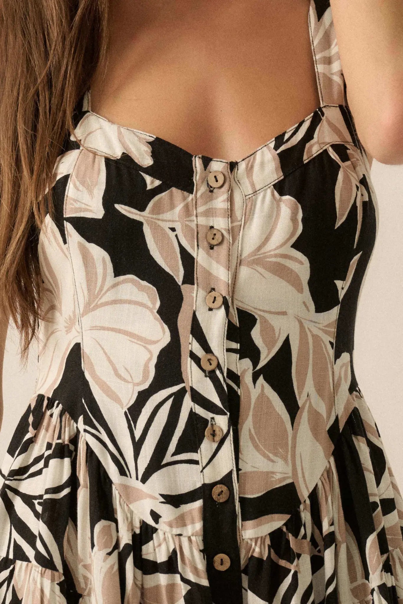 Island Hopping Tropical Button-Front Ruffle Romper - ShopPromesa