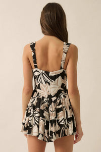 Island Hopping Tropical Button-Front Ruffle Romper - ShopPromesa