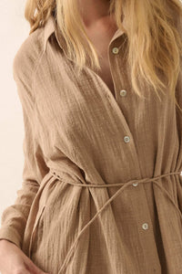 Life Story Crinkle Cotton Belted Shirt Romper - ShopPromesa