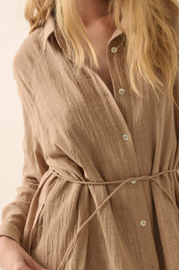 Life Story Crinkle Cotton Belted Shirt Romper - ShopPromesa
