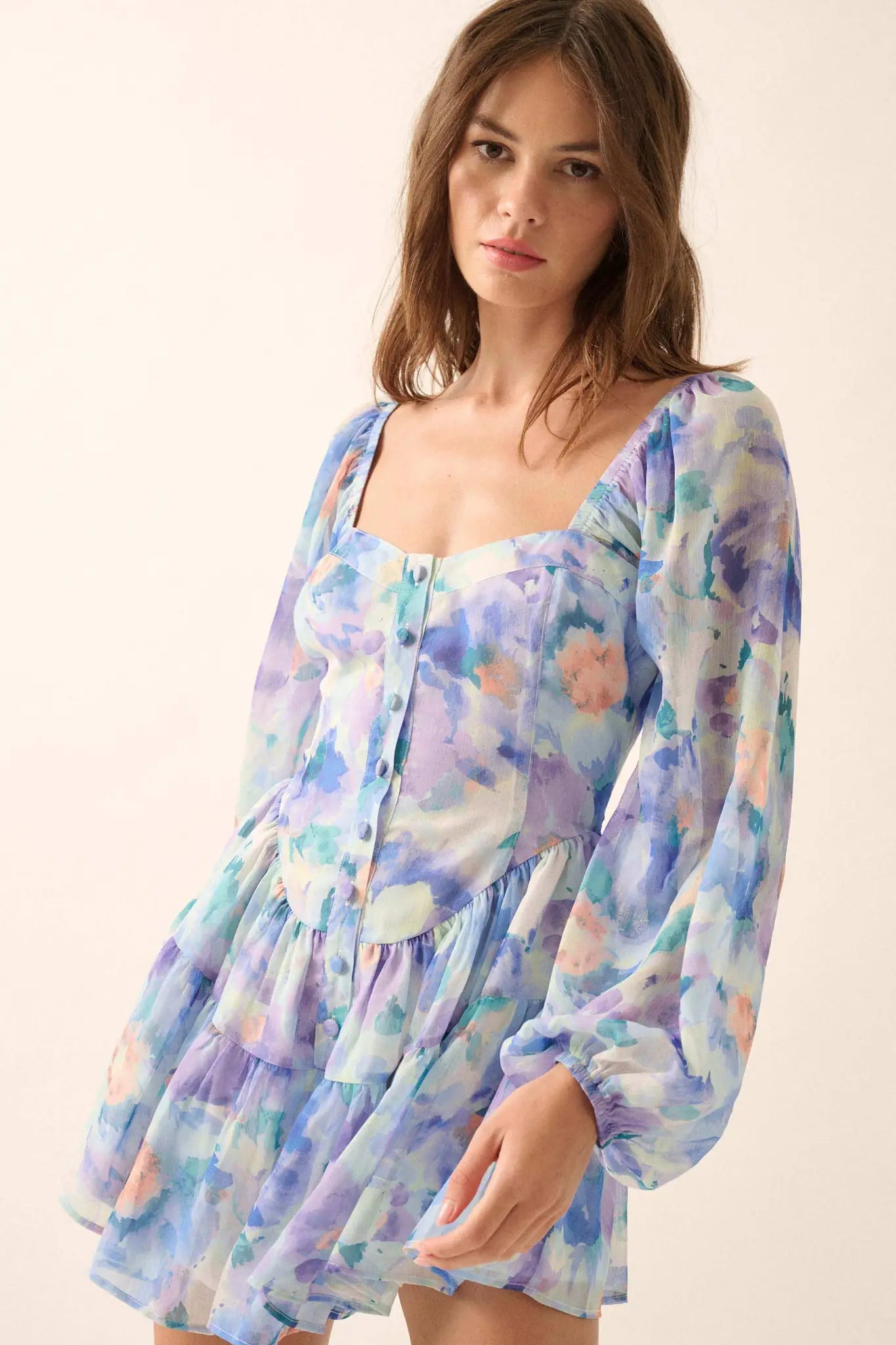 Bright Bouquet Floral Chiffon Romper Dress