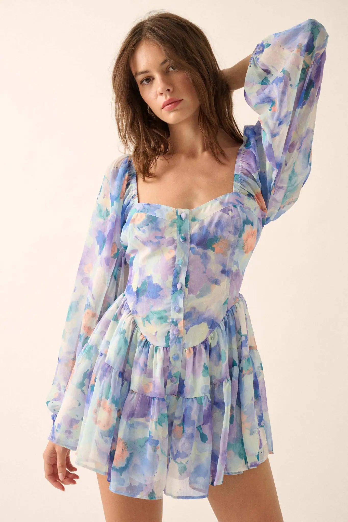 Bright Bouquet Floral Chiffon Romper Dress