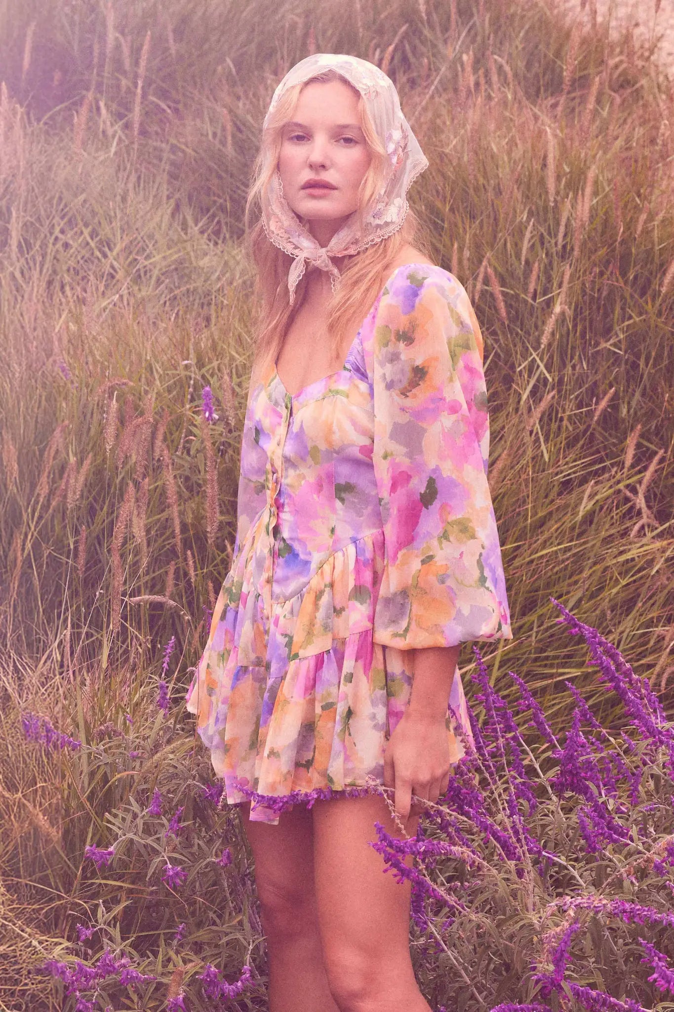 Bright Bouquet Floral Chiffon Romper Dress, Soft Pink / S