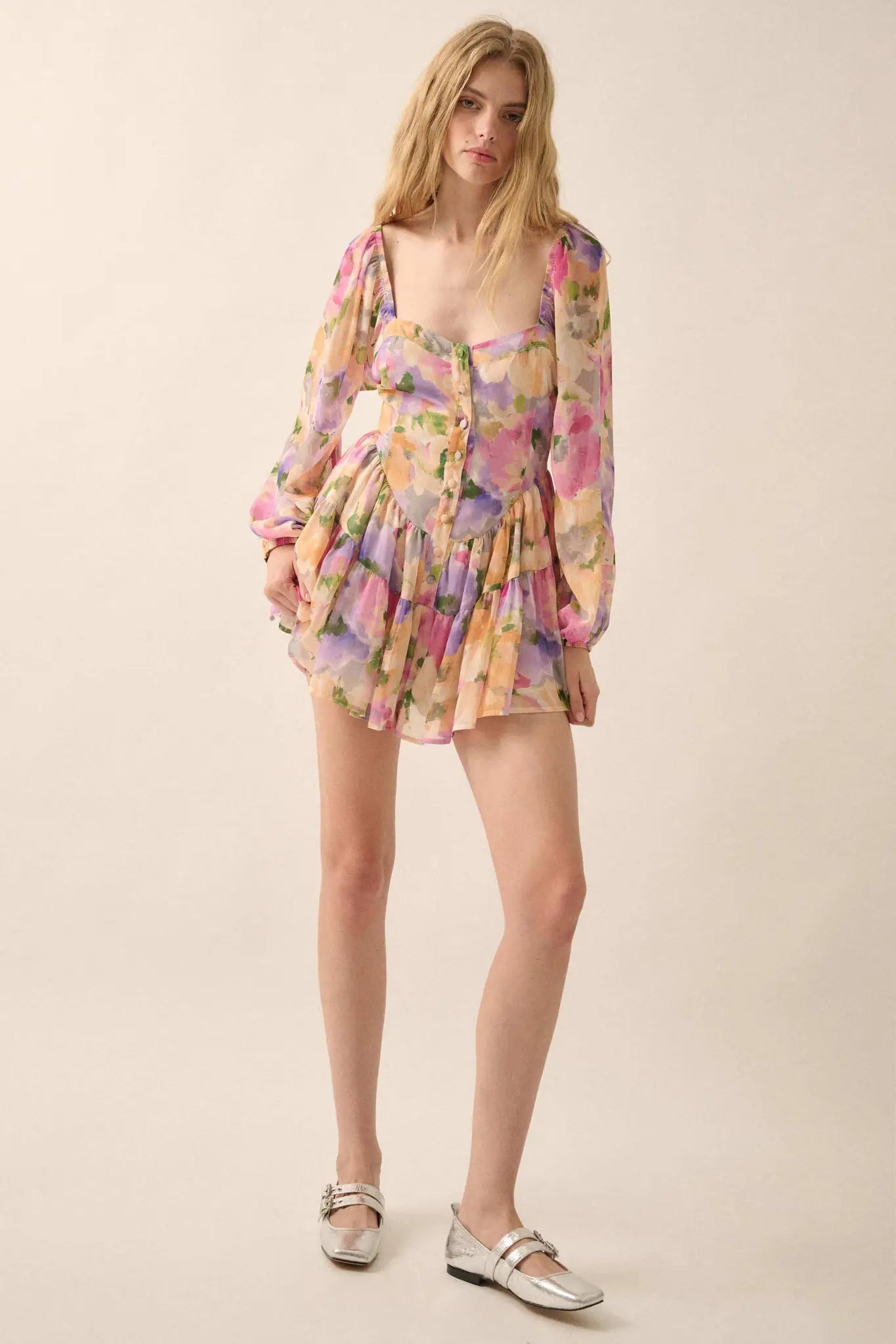 Bright Bouquet Floral Chiffon Romper Dress - ShopPromesa