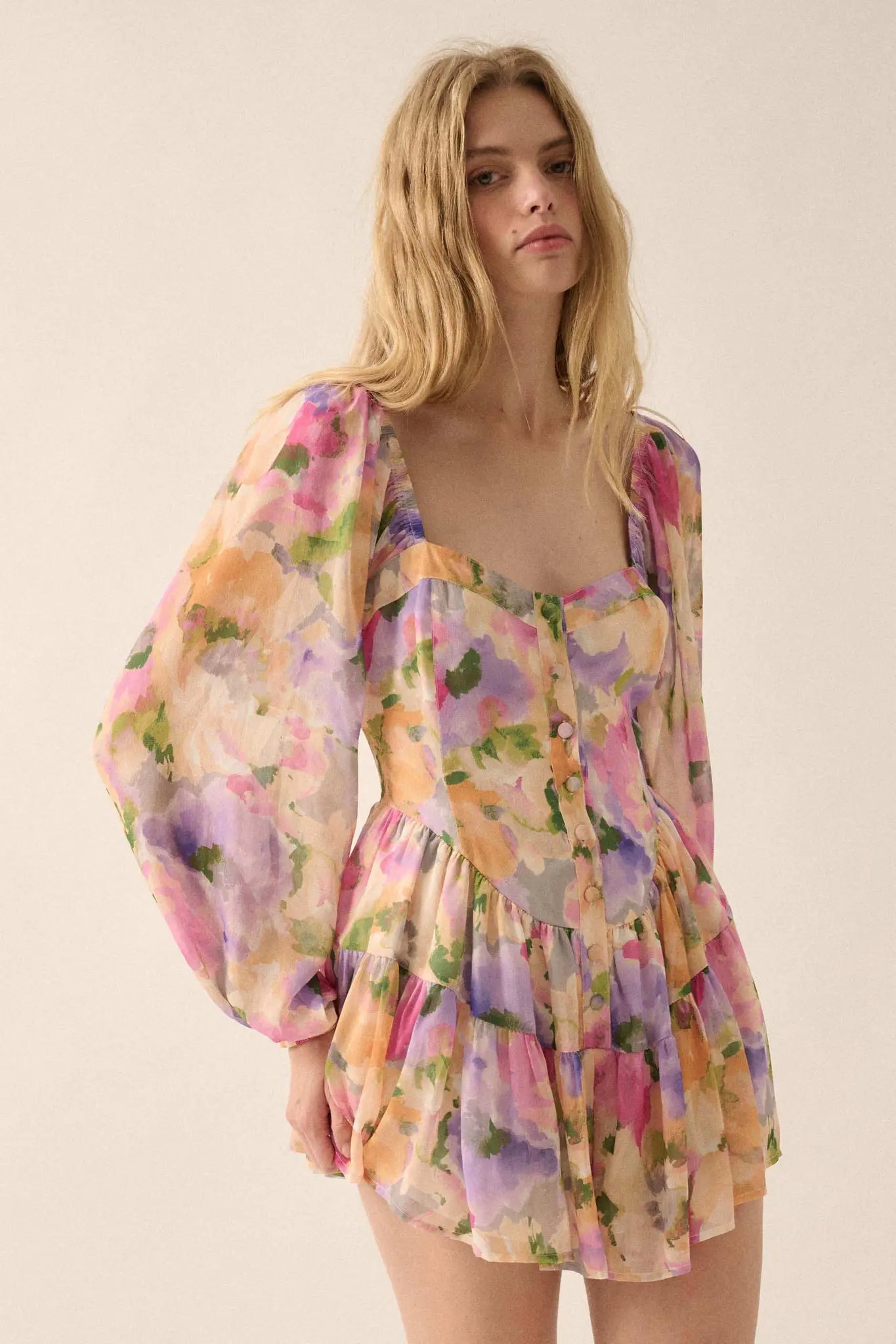 Bright Bouquet Floral Chiffon Romper Dress - ShopPromesa