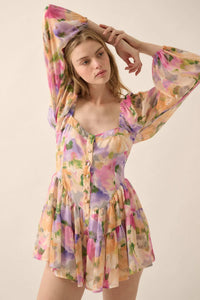 Bright Bouquet Floral Chiffon Romper Dress - ShopPromesa