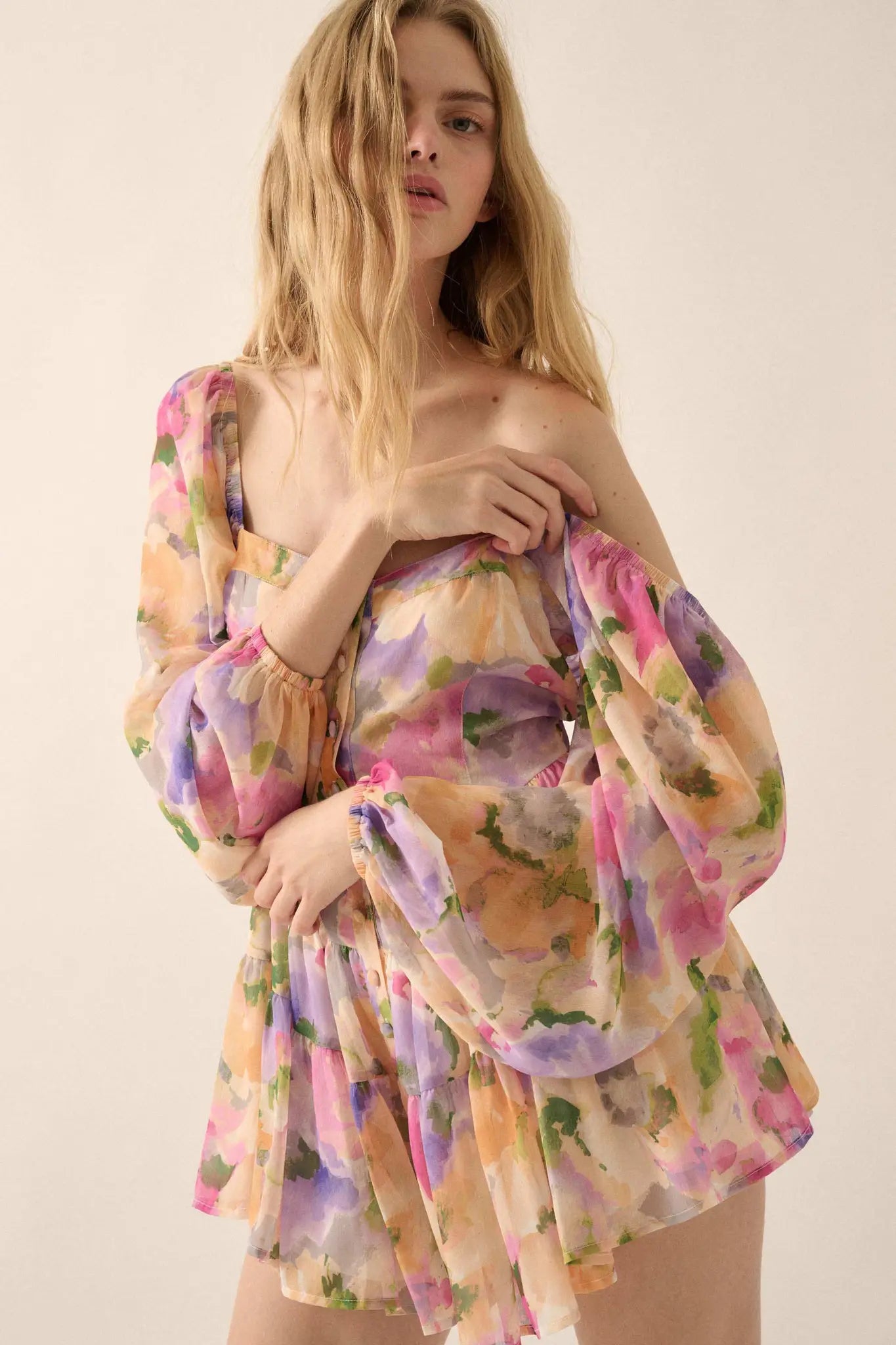 Bright Bouquet Floral Chiffon Romper Dress - ShopPromesa