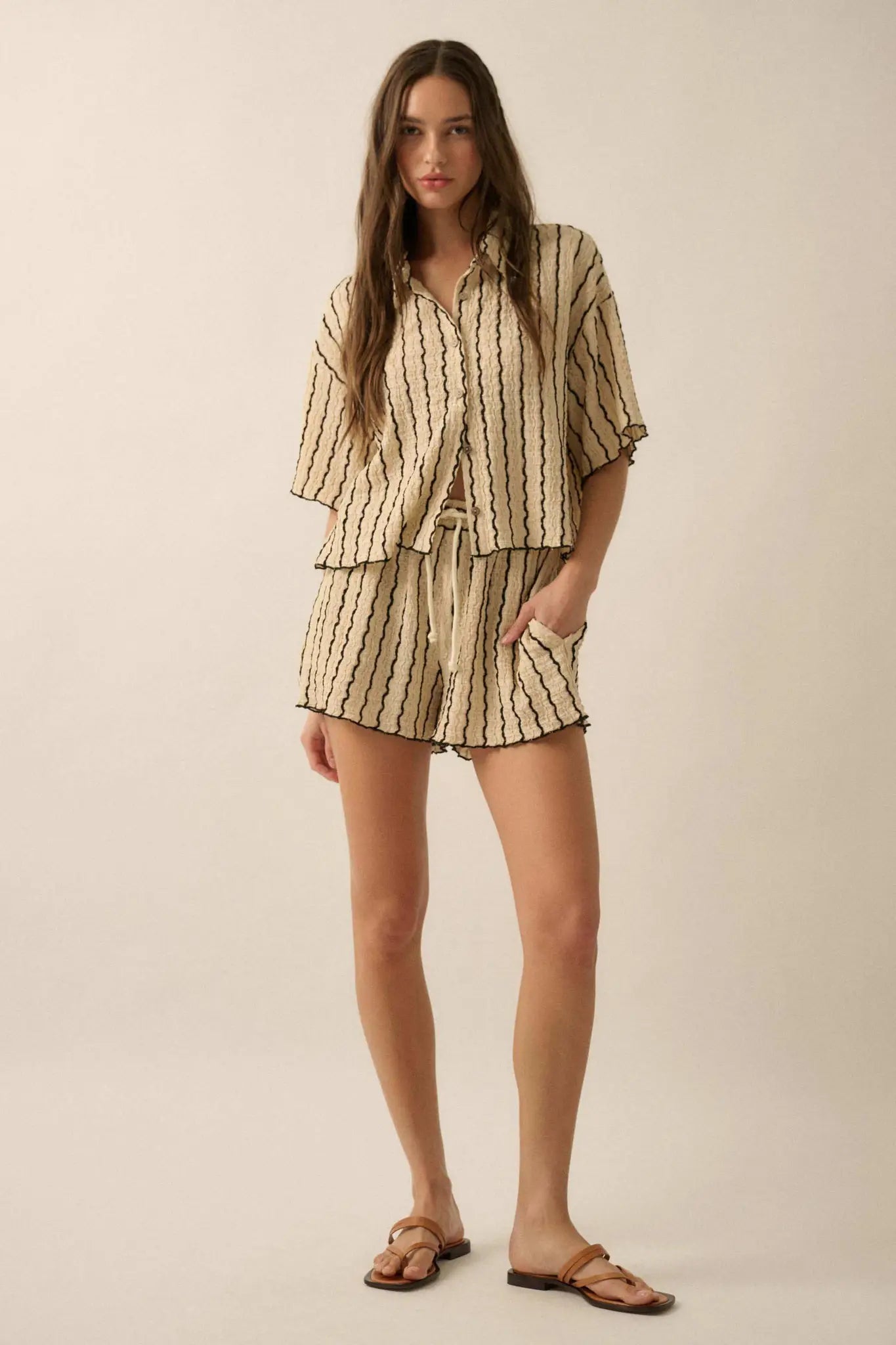 Ride the Wave Striped Knit Drawstring Shorts - ShopPromesa