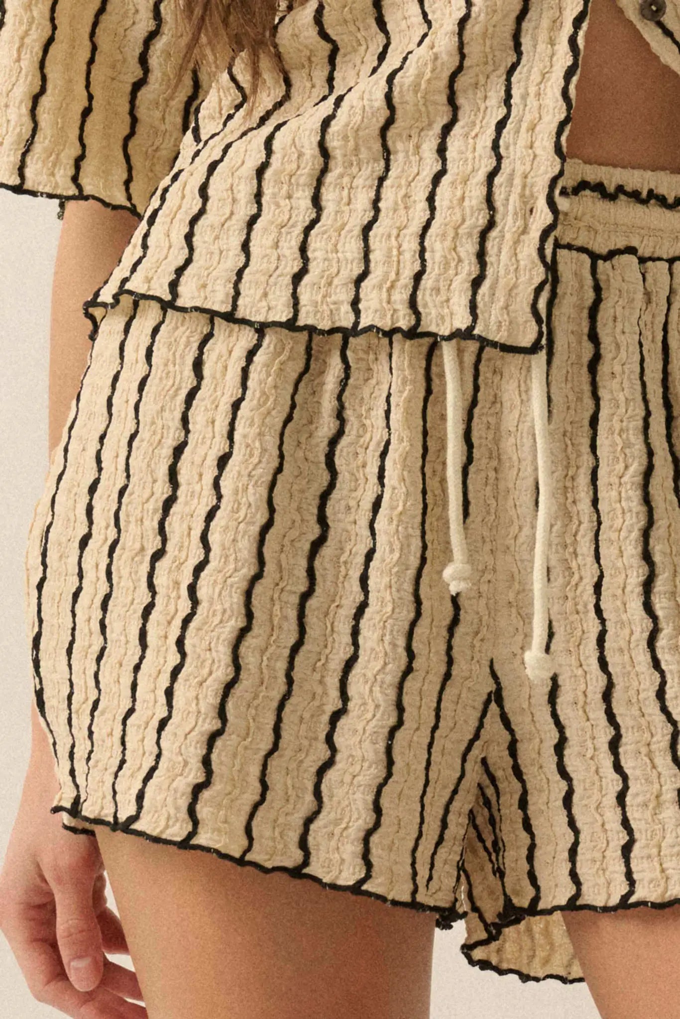 Ride the Wave Striped Knit Drawstring Shorts - ShopPromesa