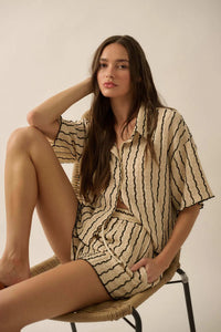 Ride the Wave Striped Knit Drawstring Shorts - ShopPromesa