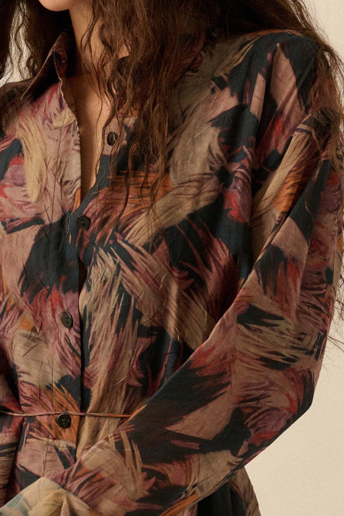 Dare to Imagine Abstract-Print Belted Shirt Romper - ShopPromesa