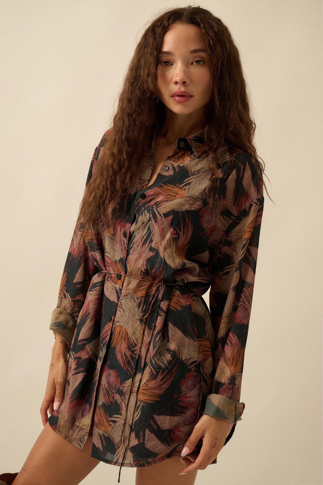 Dare to Imagine Abstract-Print Belted Shirt Romper - ShopPromesa